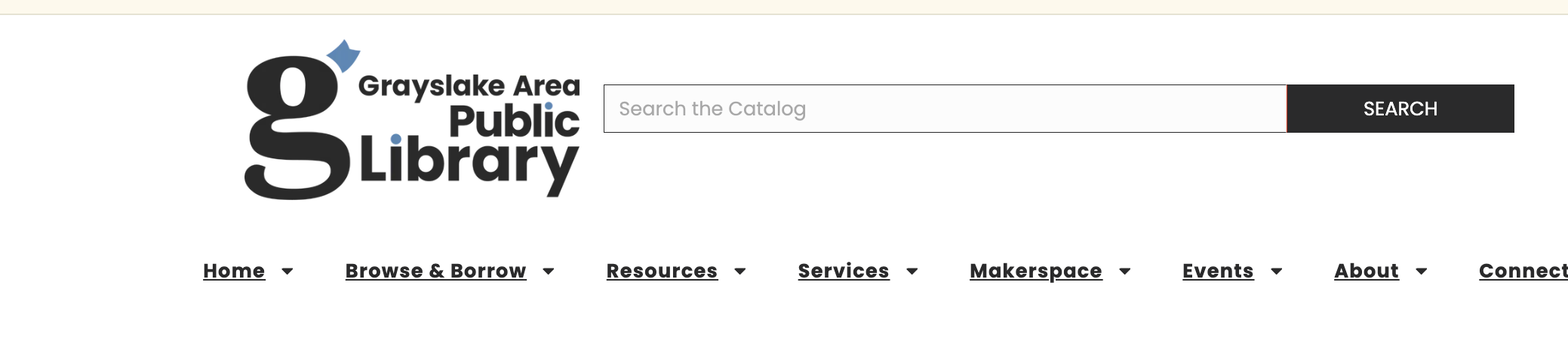 Grayslake Area Public Library catalog site header, the Polaris system the automation drives